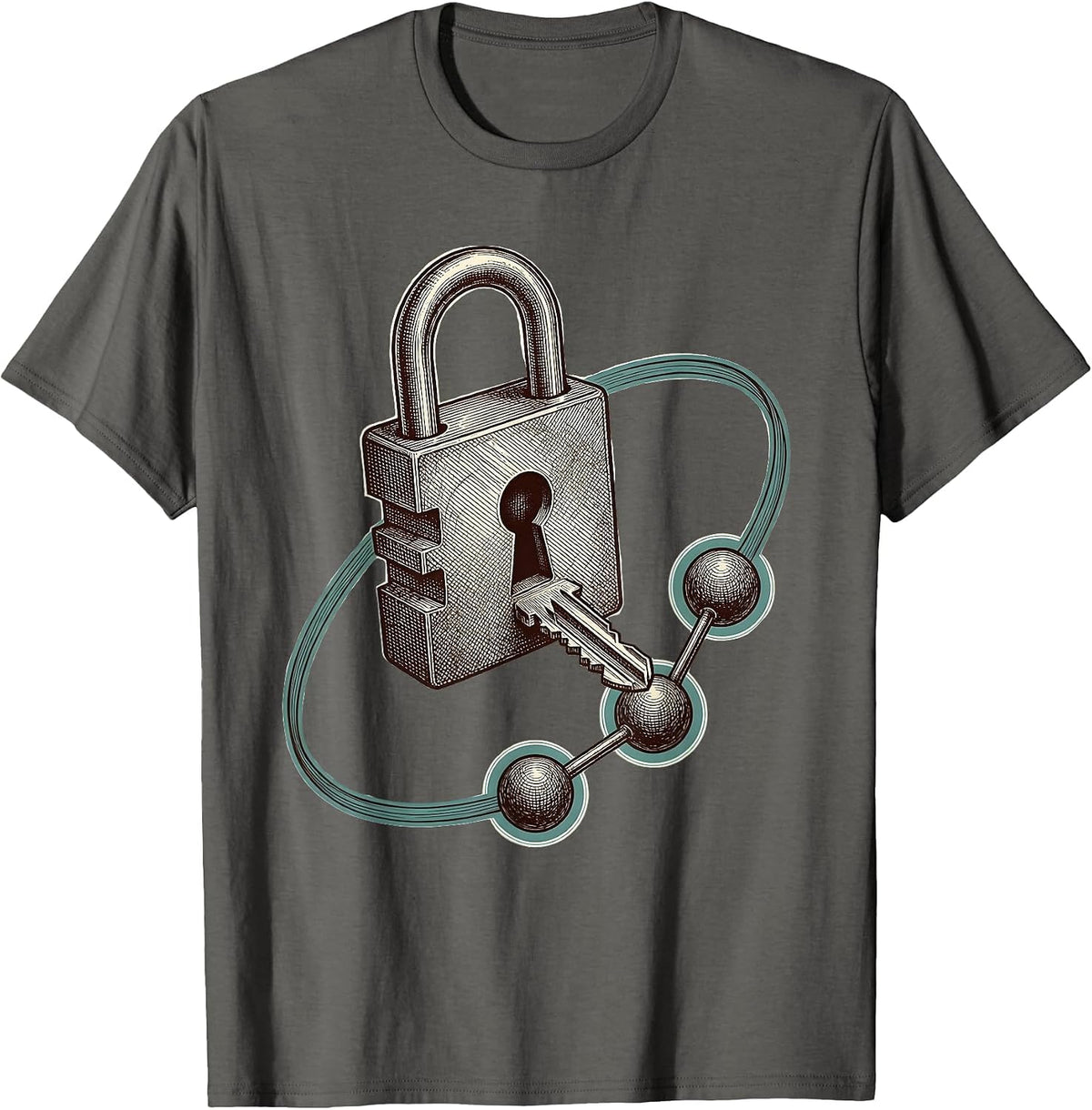 Periodic Table Key Molecular Lock Nerdy Science Humor T-Shirt - Asphalt Grey