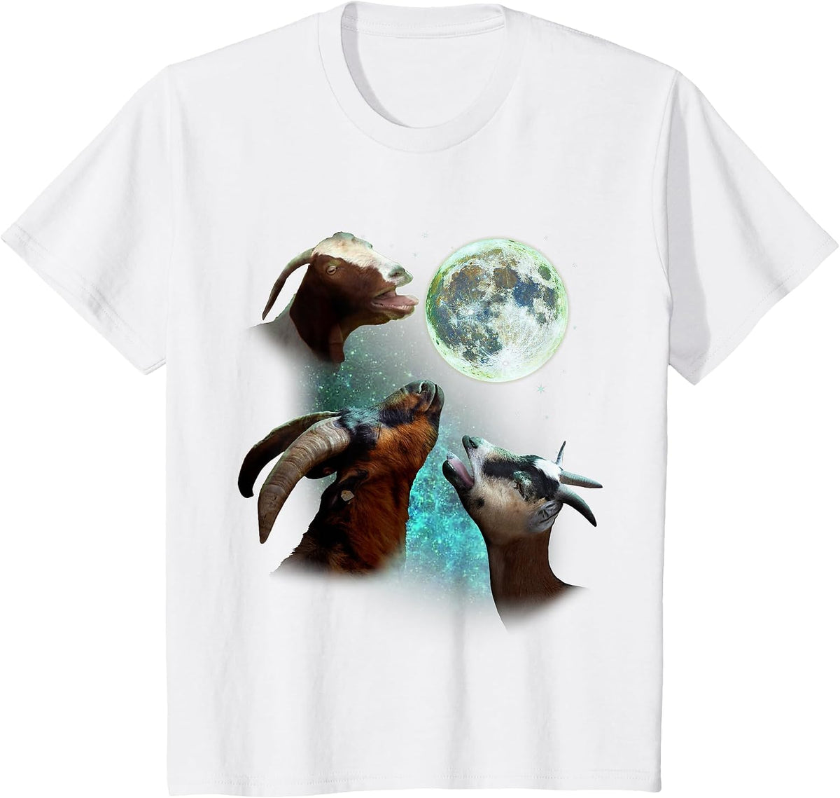 Three Goats Howl At Moon 3 Wolfs Wolves Funny Parody T-Shirt - White
