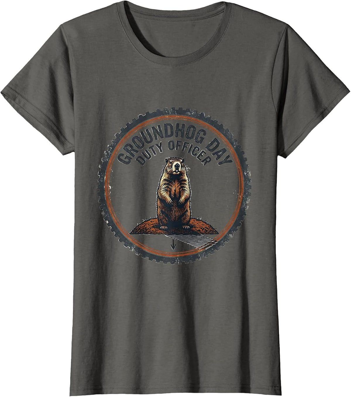 Women's Groundhog Day Duty Officer Vintage Funny Groundhog Day Gift T-Shirt - Asphalt Grey