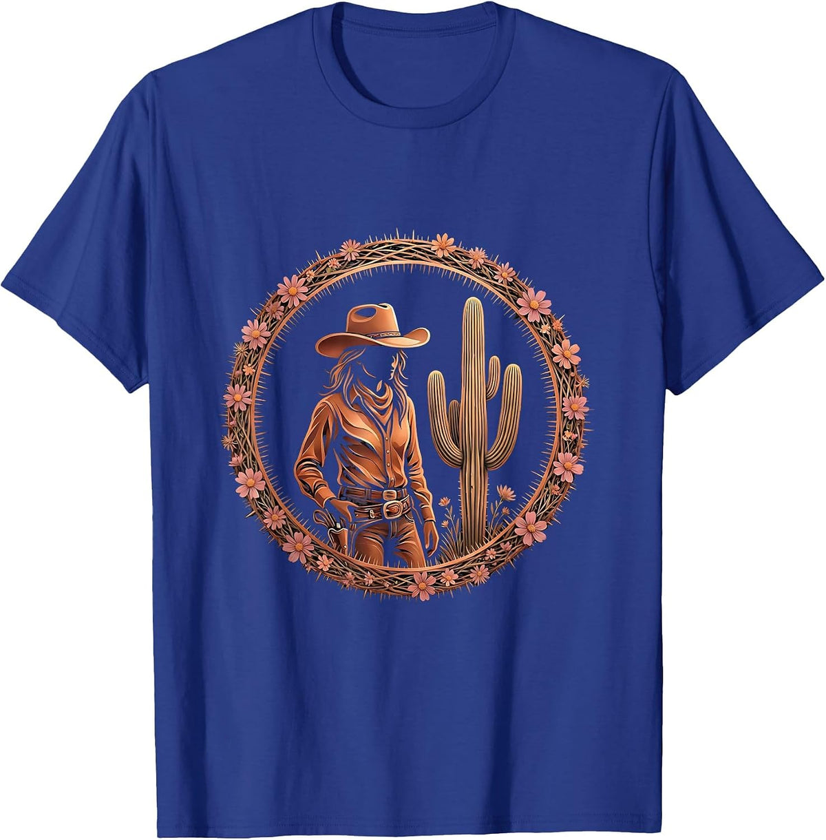 White Cowgirl Tipping Hat by Saguaro Cactus T-Shirt - Royal Blue