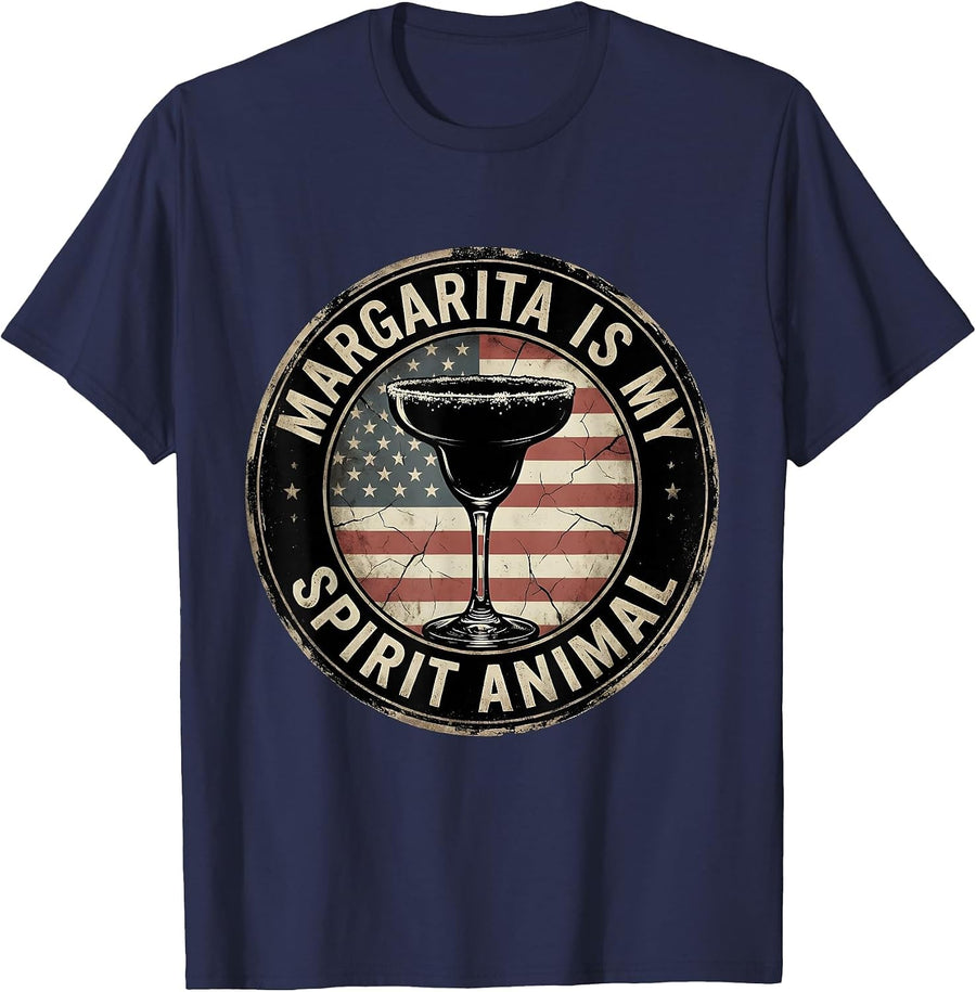 Margarita Is My Spirit Animal Cocktail Design T-Shirt - Navy Blue