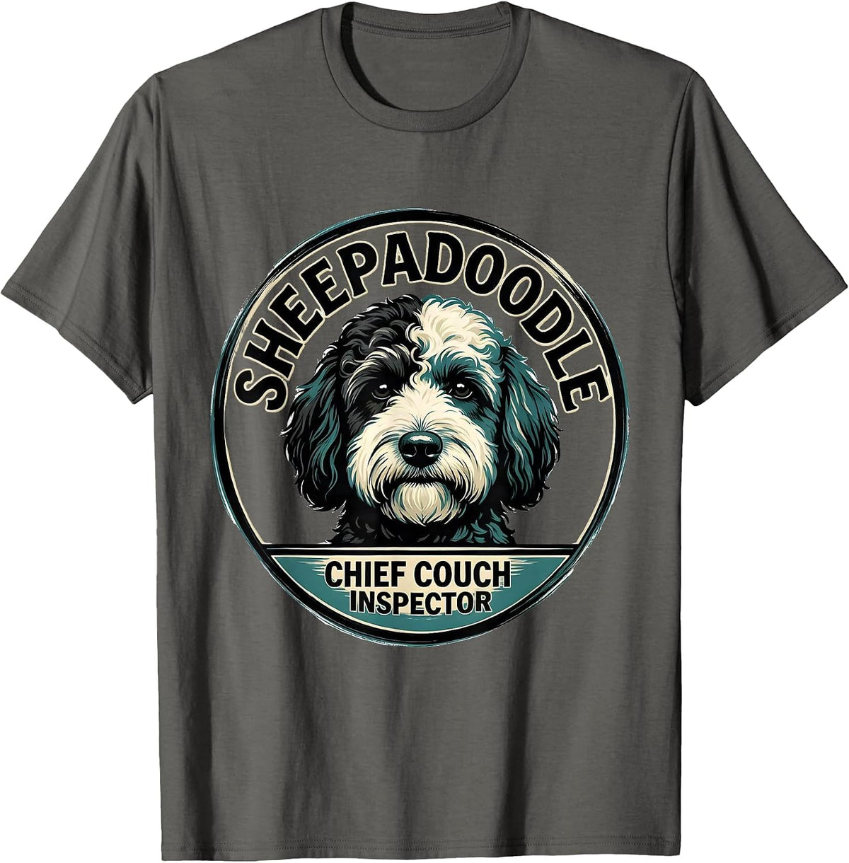 Sheepadoodle Chief Couch Inspector Funny Doodle Dog Owner T-Shirt - Asphalt Grey