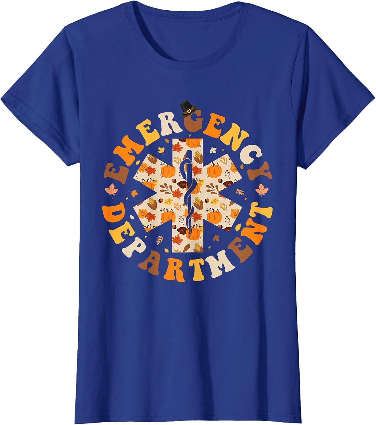 Emergency Department ER Nurse Fall Pumpkin Thanksgiving T-Shirt - Royal Blue
