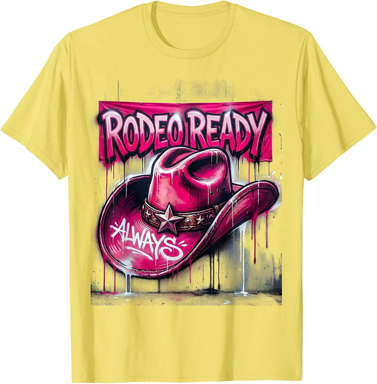 Men's Pink Cowgirl Rodeo Ready Always Design T-Shirt - Lemon Yellow