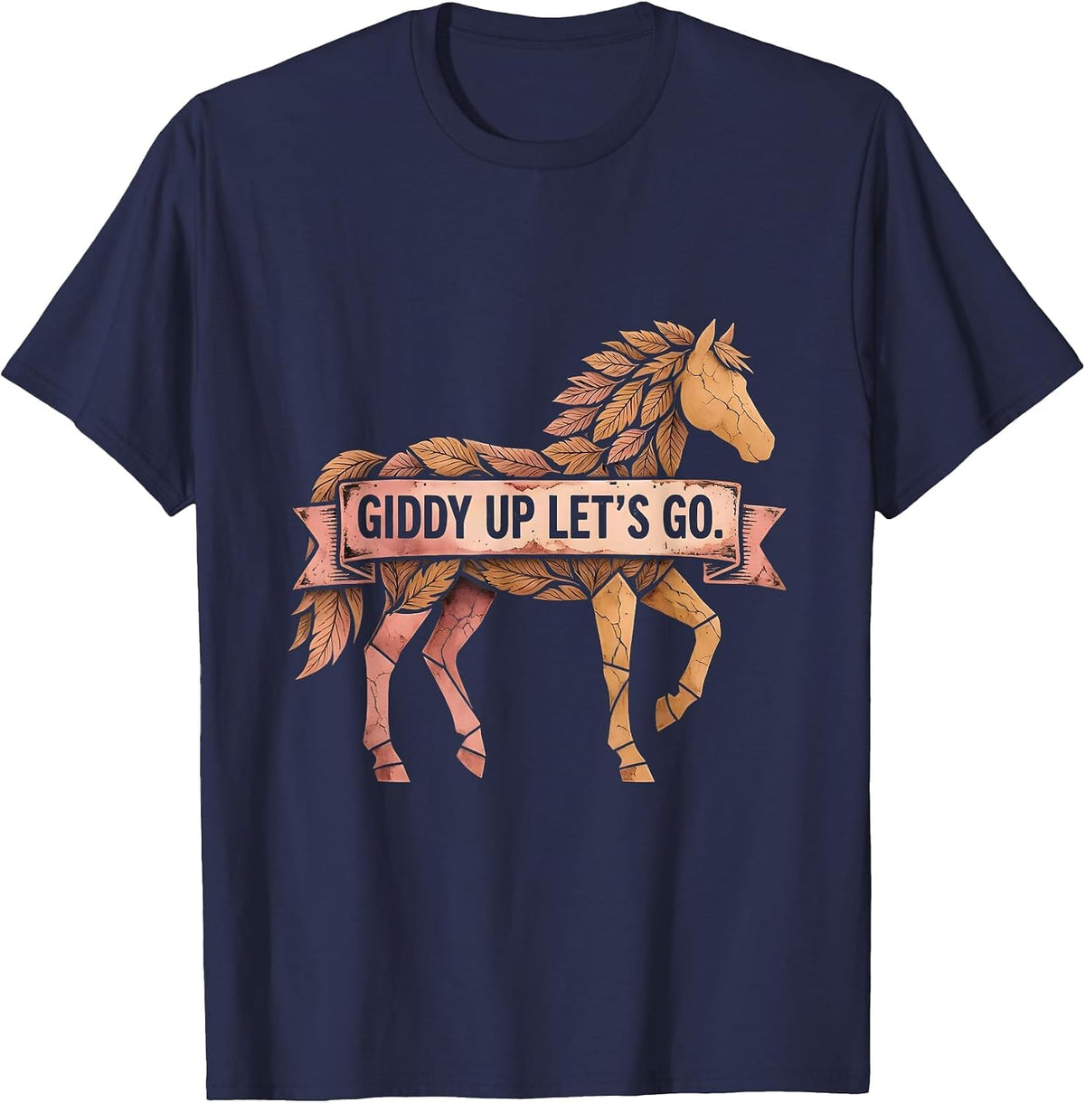 Giddy Up Lets Go Western Cowgirl Design T-Shirt - Navy Blue