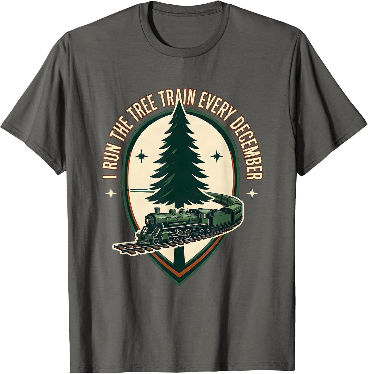 Men's I Run The Tree Train Every December Vintage Train Enthusiast T-Shirt - Asphalt Grey