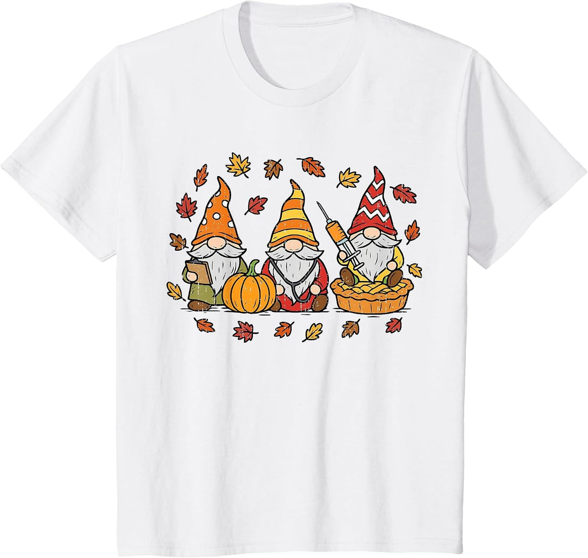 Funny Nurse Gnomes Thanksgiving Fall Scrub Top RN ICU ER T-Shirt - White