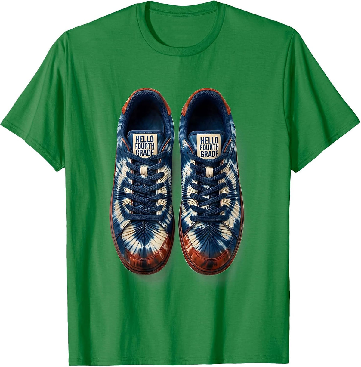 Men's Hello Fourth Grade Shibori Resist Tie Dye Back To School T-Shirt - Kelly Green
