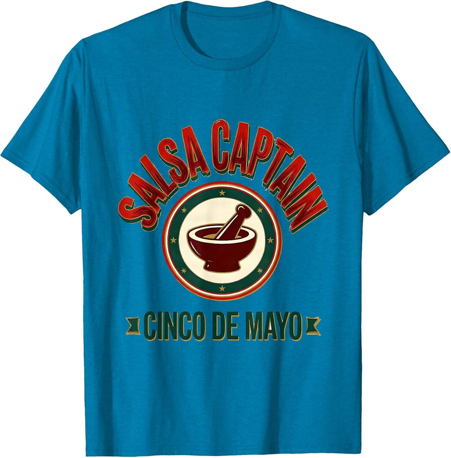 Salsa Captain Cinco de Mayo Mexican Party Humor T-Shirt - Sapphire Blue