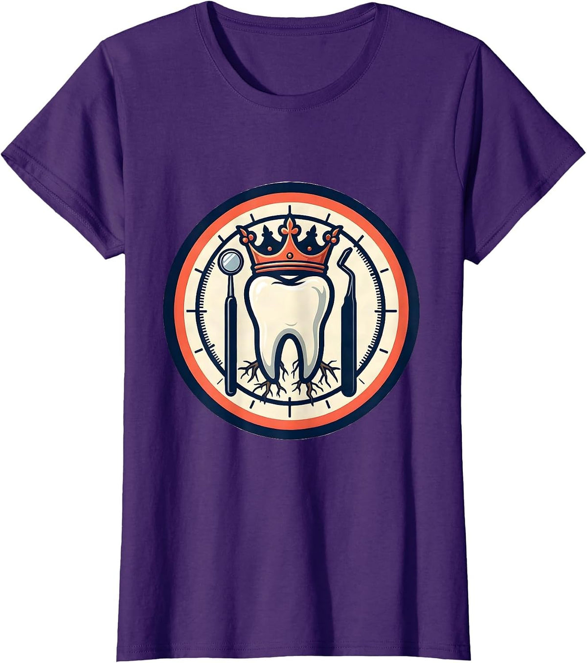 Women's Dental Squad Crowned Tooth Cartoon Dentist Humor T-Shirt - Purple