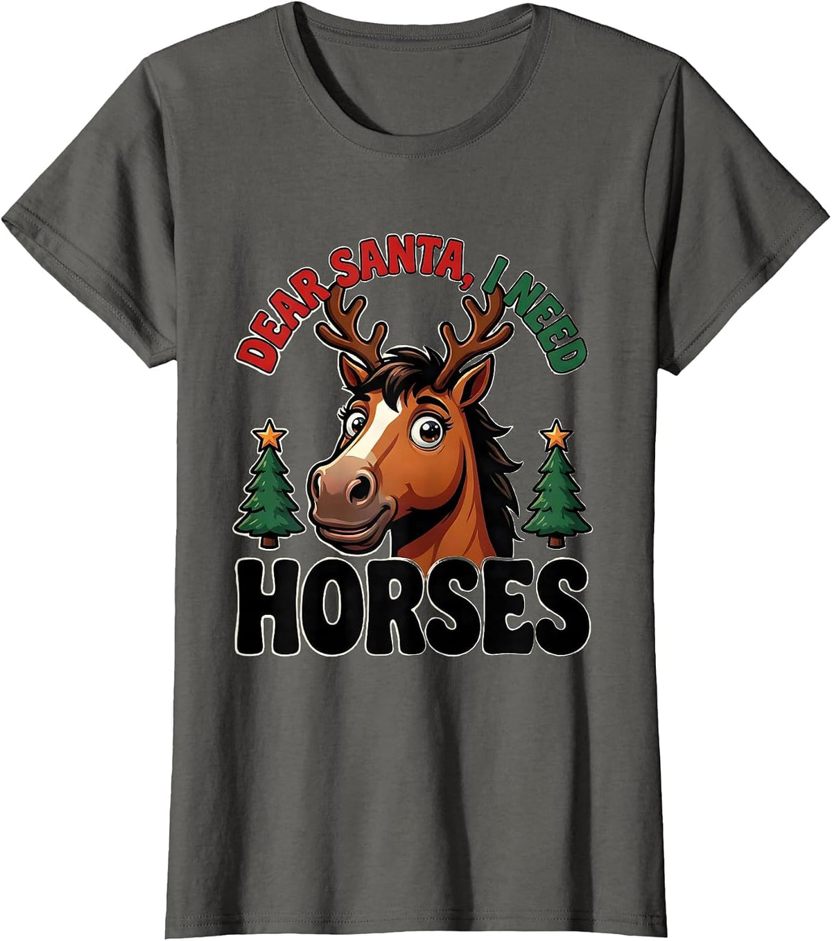 Women's Dear Santa I Need Horses Cute Horse Lover Christmas Pajama T-Shirt - Asphalt Grey