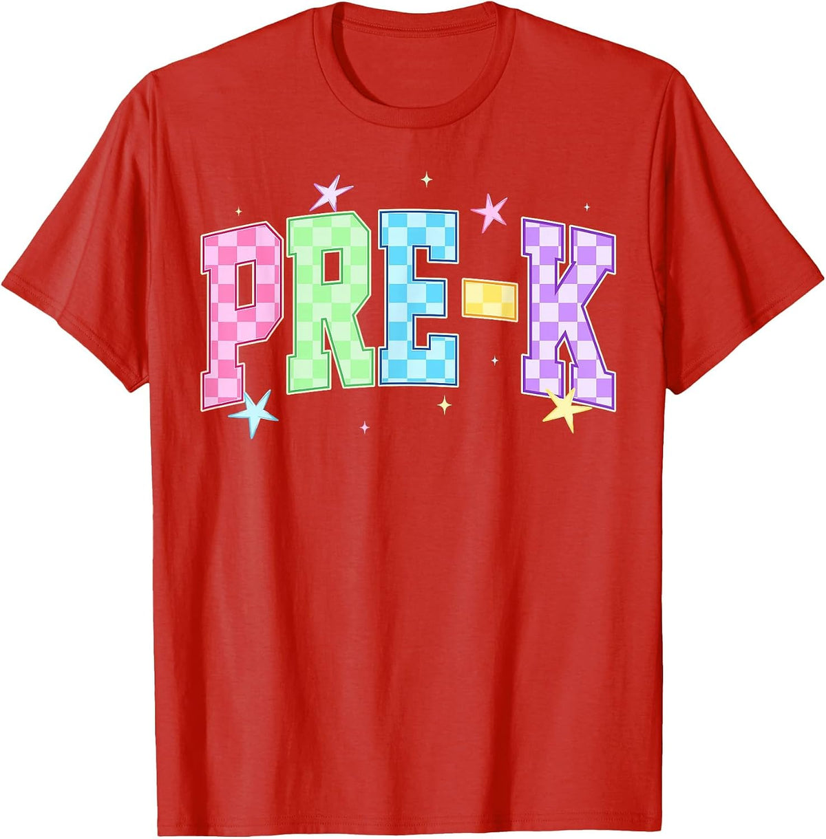 Back to School Checkered Pre-K Team Teacher Students T-Shirt - Red