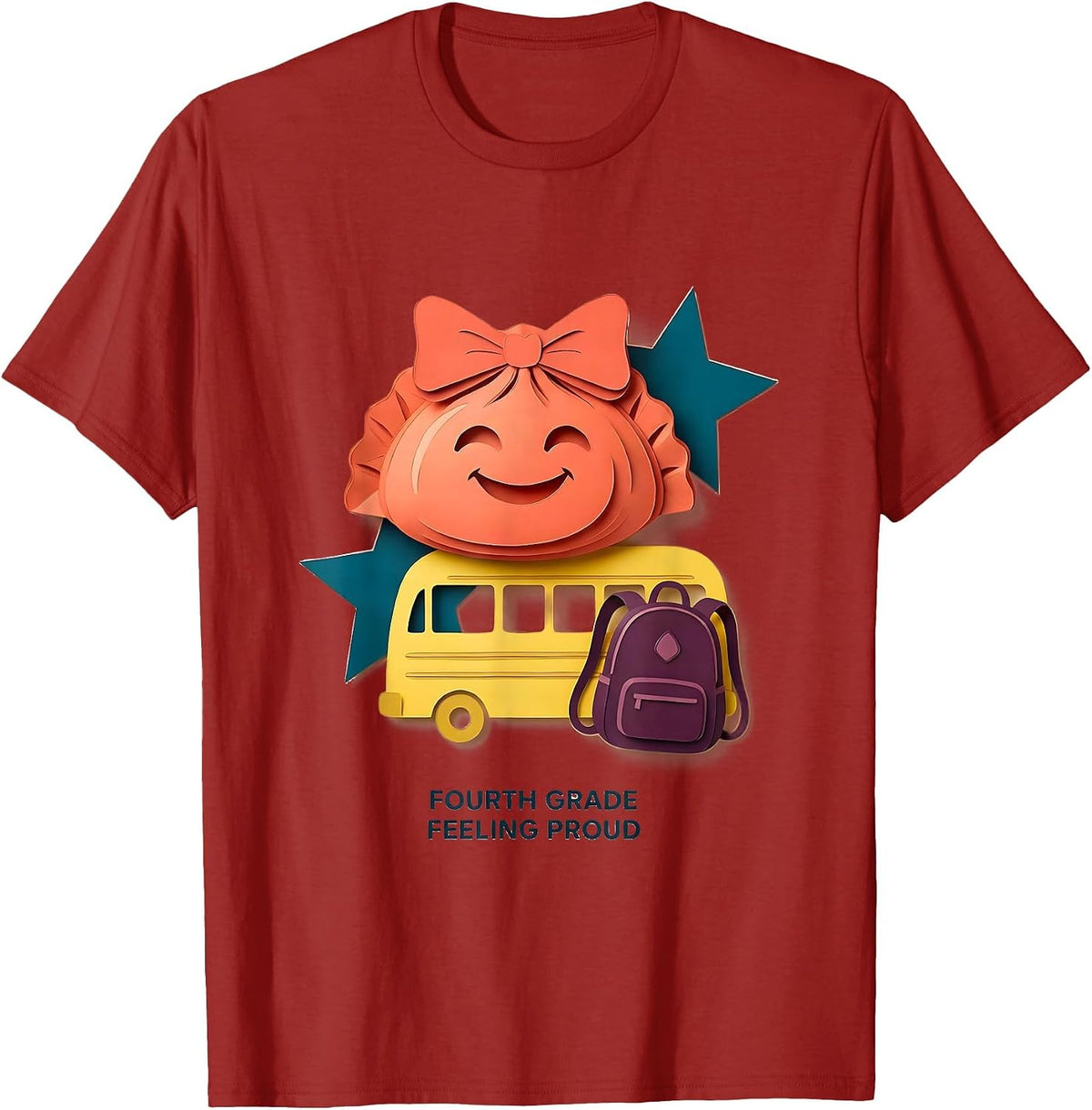 Fourth Grade Feeling Proud Kawaii Dumpling Back to School T-Shirt - Cranberry Red