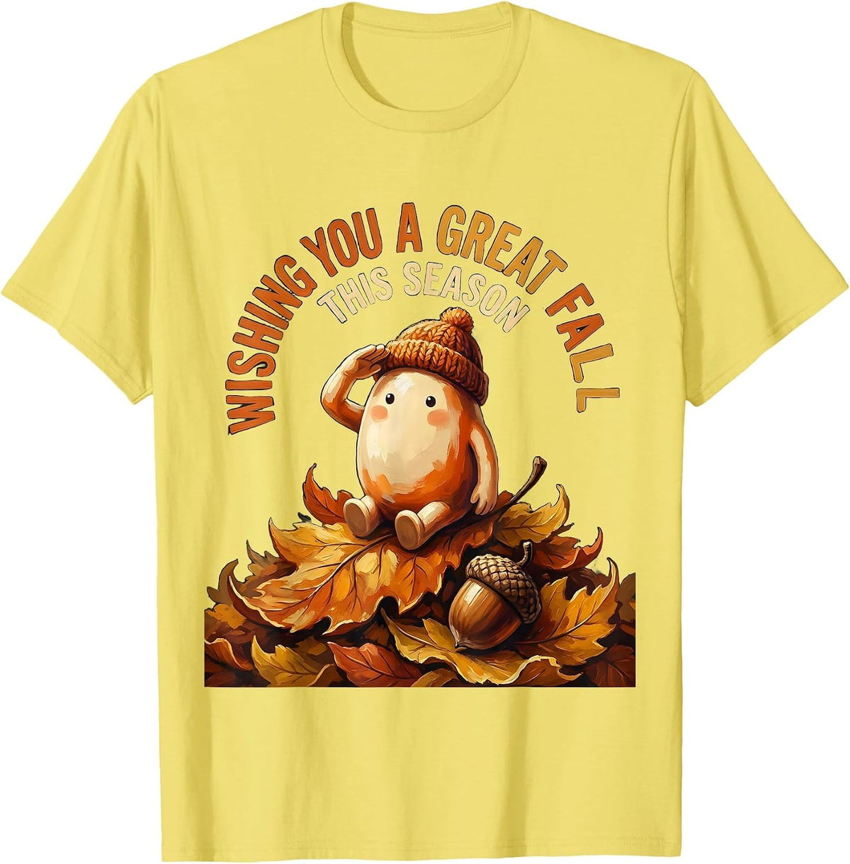 Men's Wishing You a Great Fall This Season Whimsical Nursery Rhyme T-Shirt - Lemon Yellow