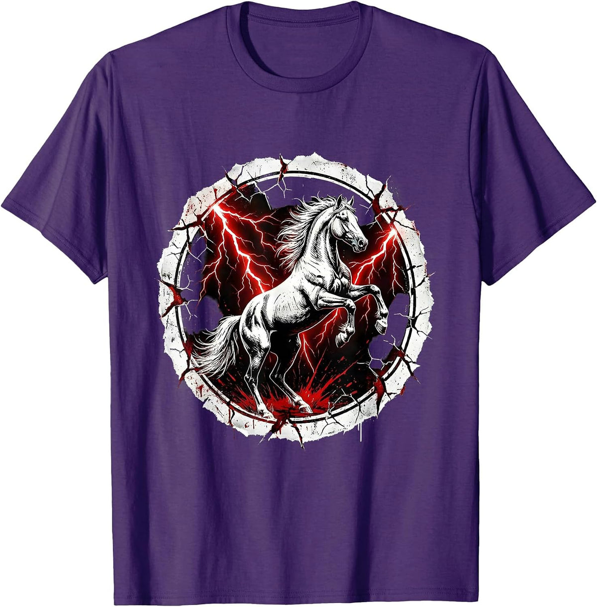 Men's Rearing Horse Lightning Storm Graphic T-Shirt - Purple