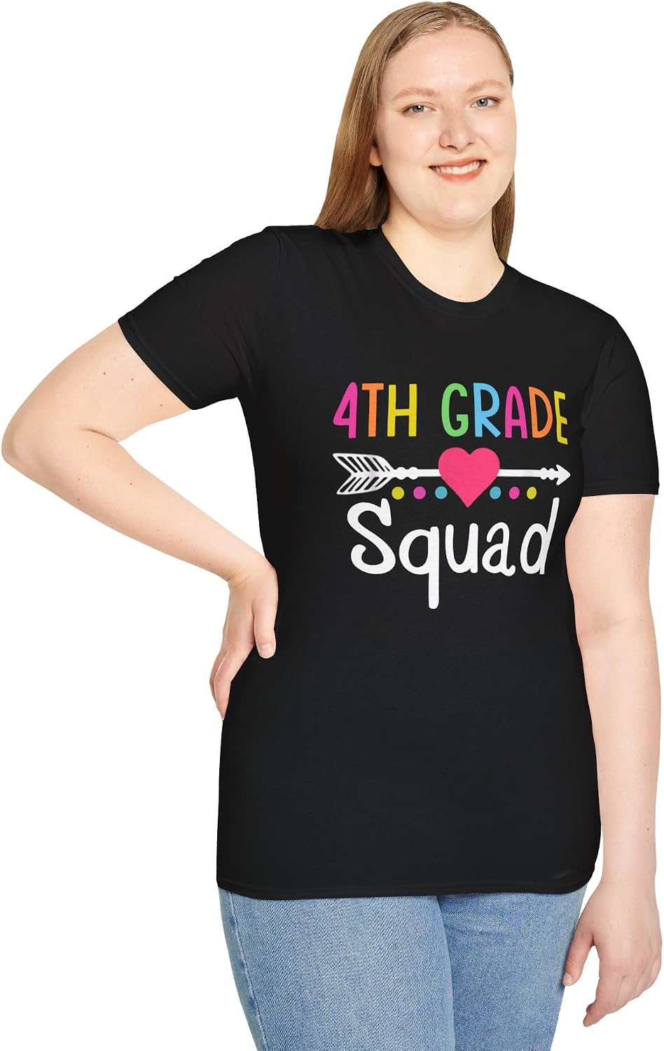 4th Grade Squad T-Shirt | Colorful Arrow Heart Teacher Student Tee - Black
