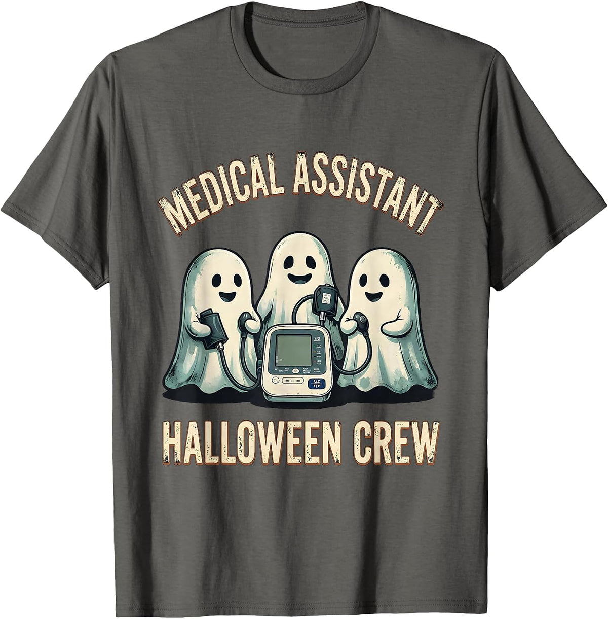 Medical Assistant Halloween Crew Distressed Ghost Medical T-Shirt - Asphalt Grey