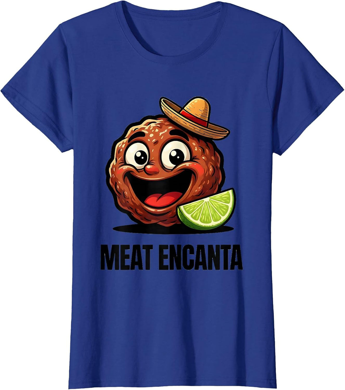 Women's Meat Encanta Cartoon Funny Cinco De Mayo Spanish Pun Party T-Shirt - Royal Blue