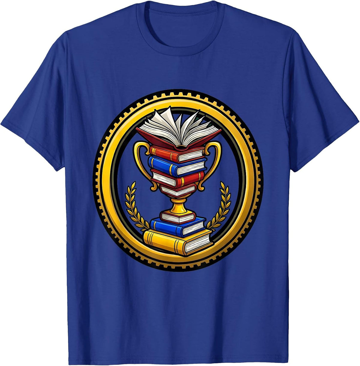Men's Books Trophy Reading Champion Graphic Design T-Shirt - Royal Blue