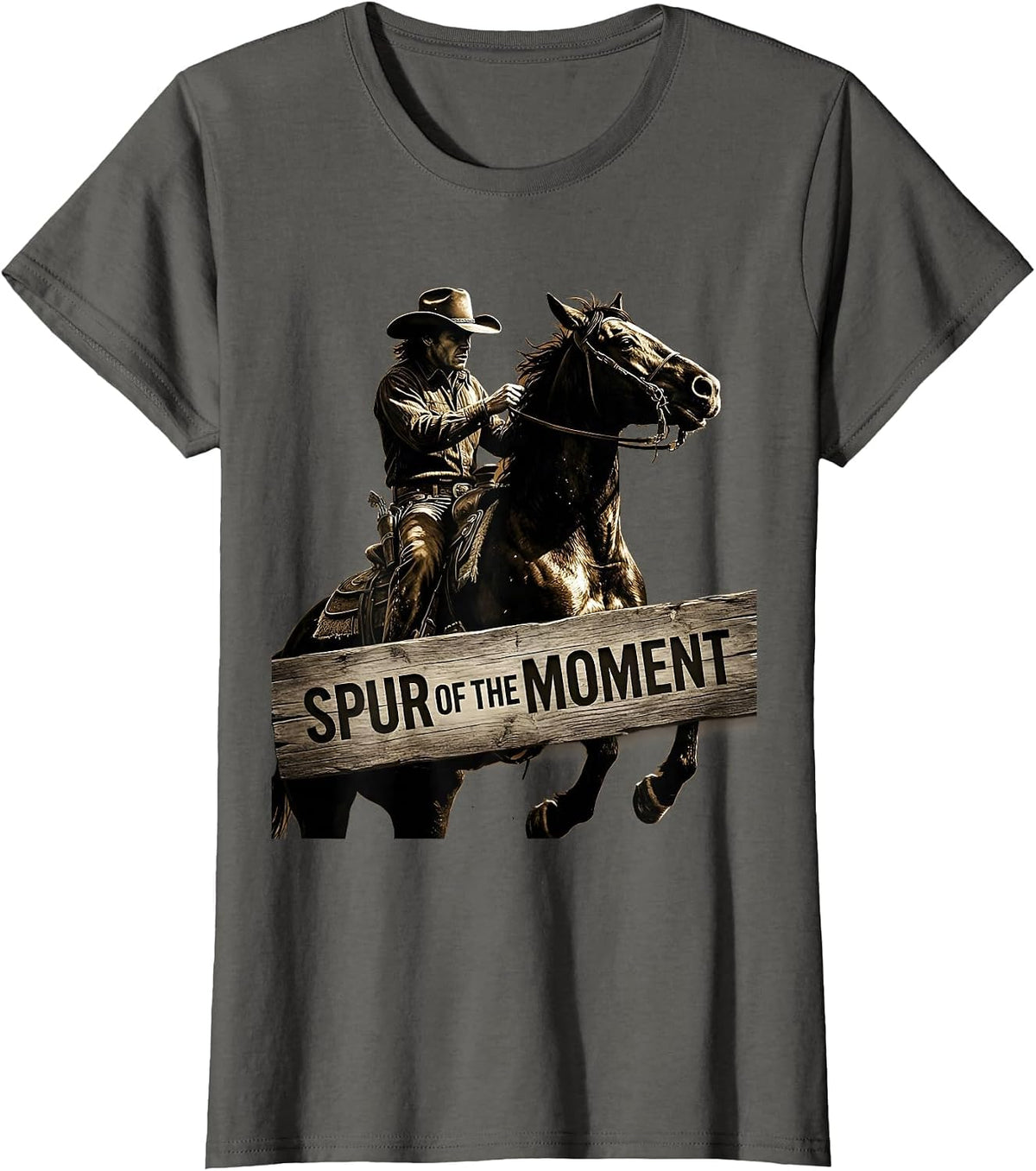 Women's Spur of the Moment Cowgirl Graphic Design T-Shirt - Asphalt Grey