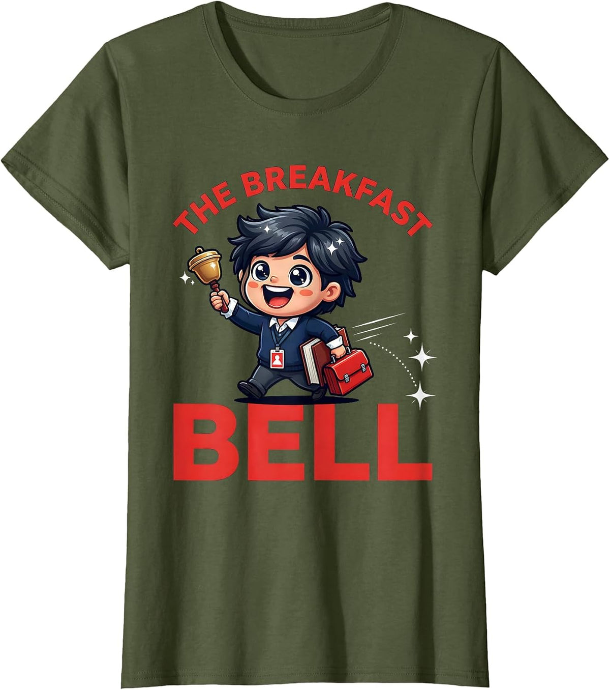 Women's THE BREAKFAST BELL Funny Teacher School Staff Gift T-Shirt - Olive Green