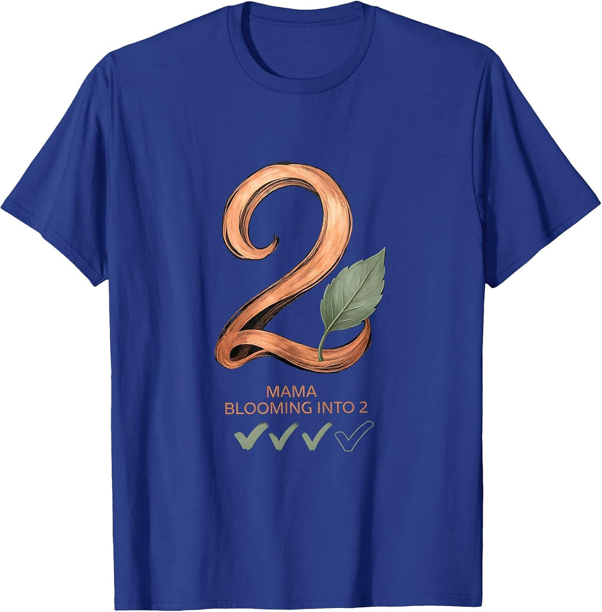 Mama Blooming Into 2 Boho Typography Twin Pregnancy T-Shirt - Royal Blue