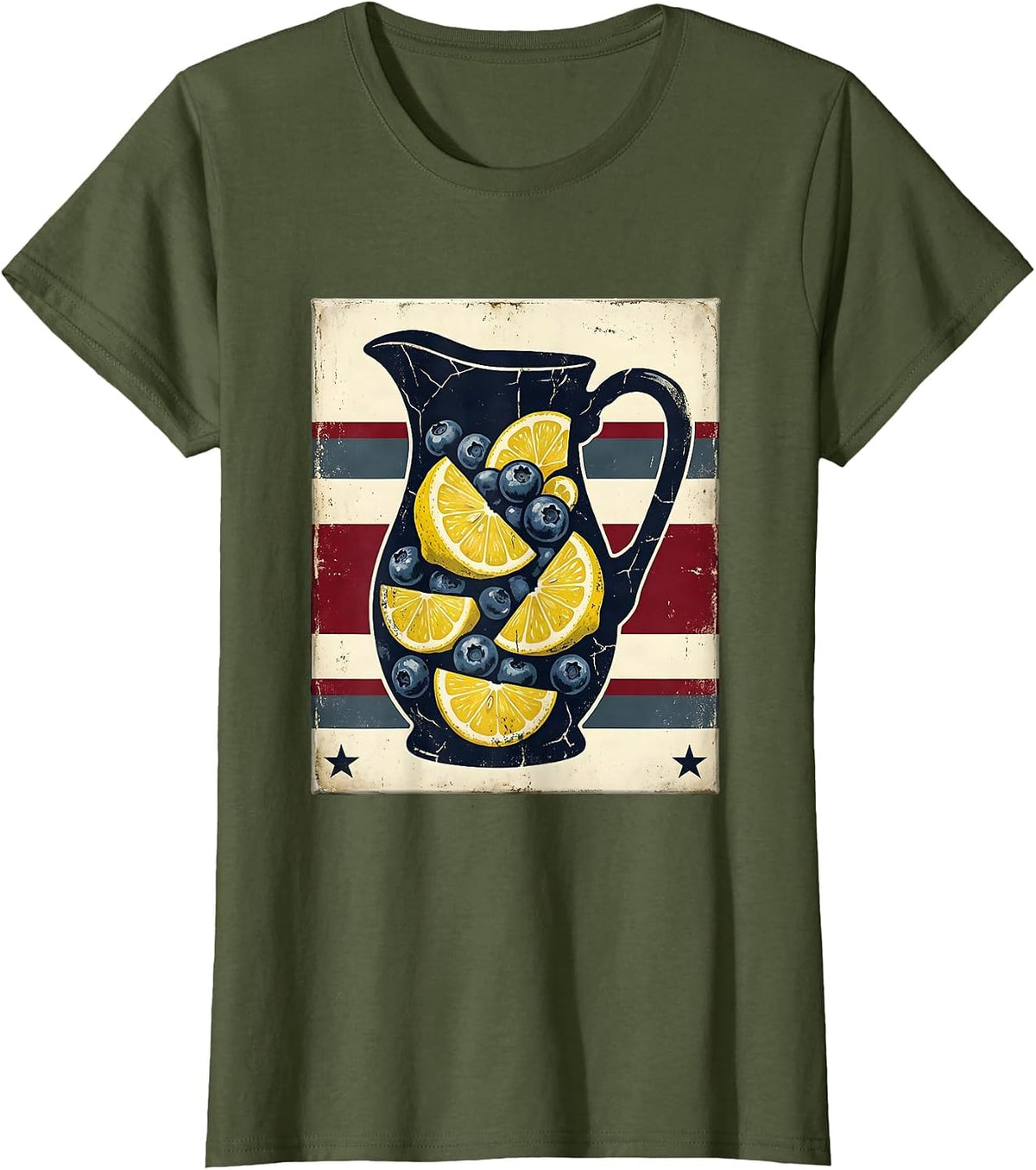 Women's Red White and Blueberry Lemonade Pitcher Graphic T-Shirt - Olive Green