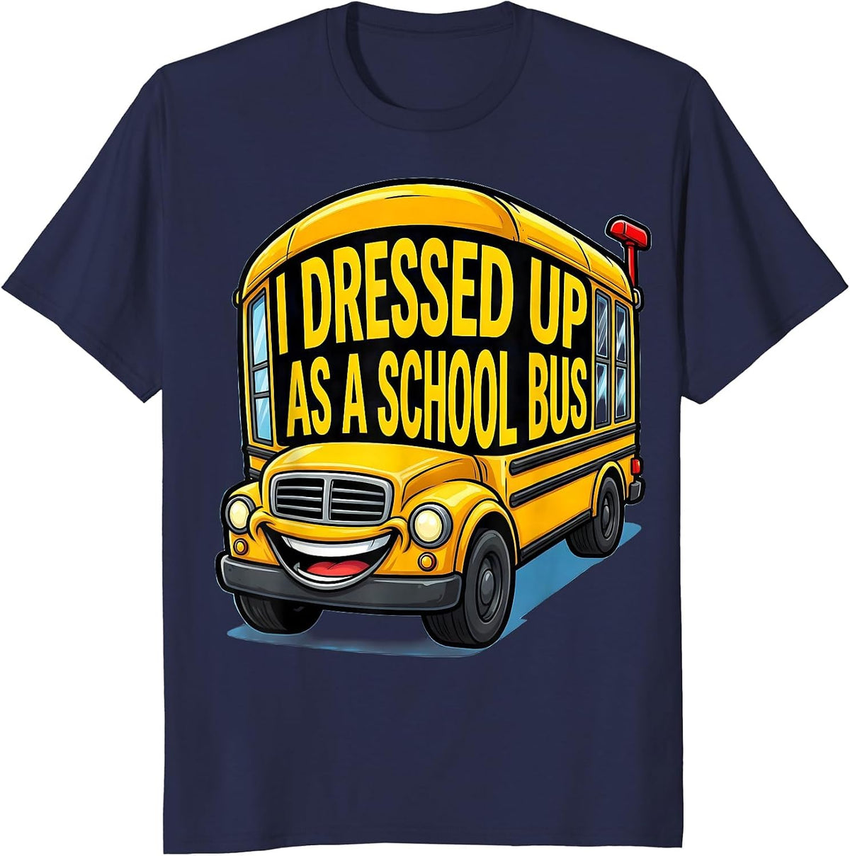 Men's I Dressed Up As A School Bus Funny Cartoon Halloween Costume T-Shirt - Navy Blue