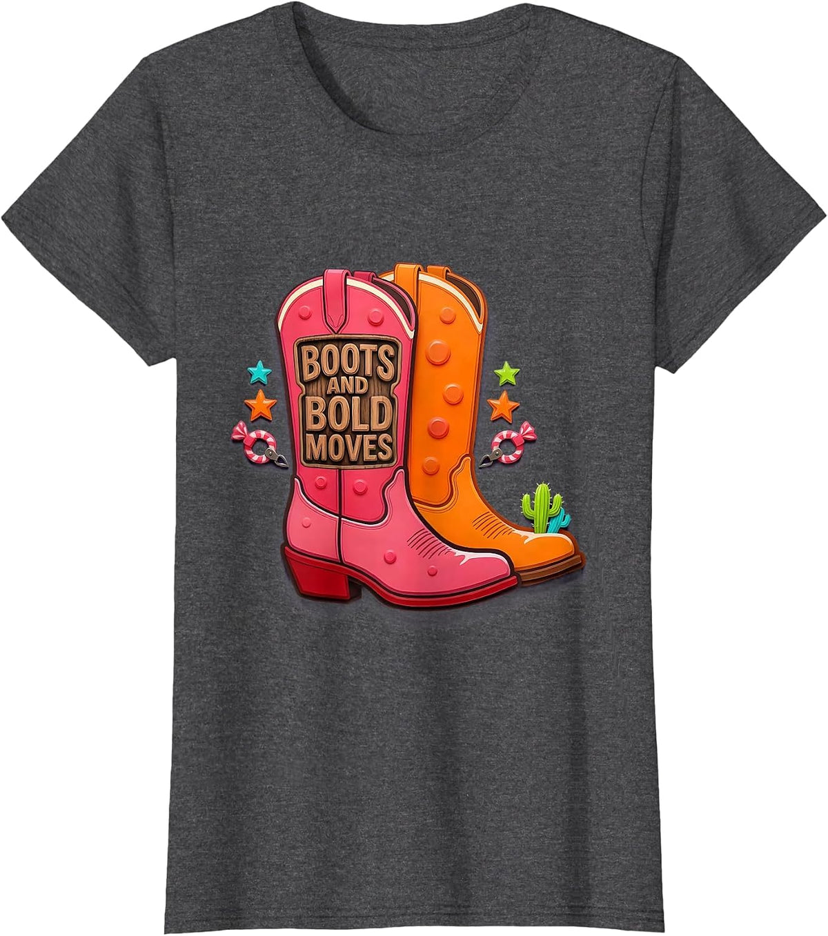 Women's Boots and Bold Moves Western Women Design T-Shirt - Dark Heather Grey