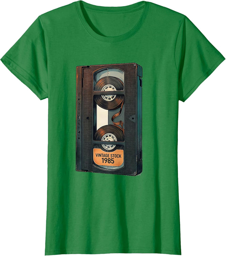 Women's Vintage Stock 1985 Retro Cassette Tape Nostalgic 80s 90s T-Shirt - Kelly Green