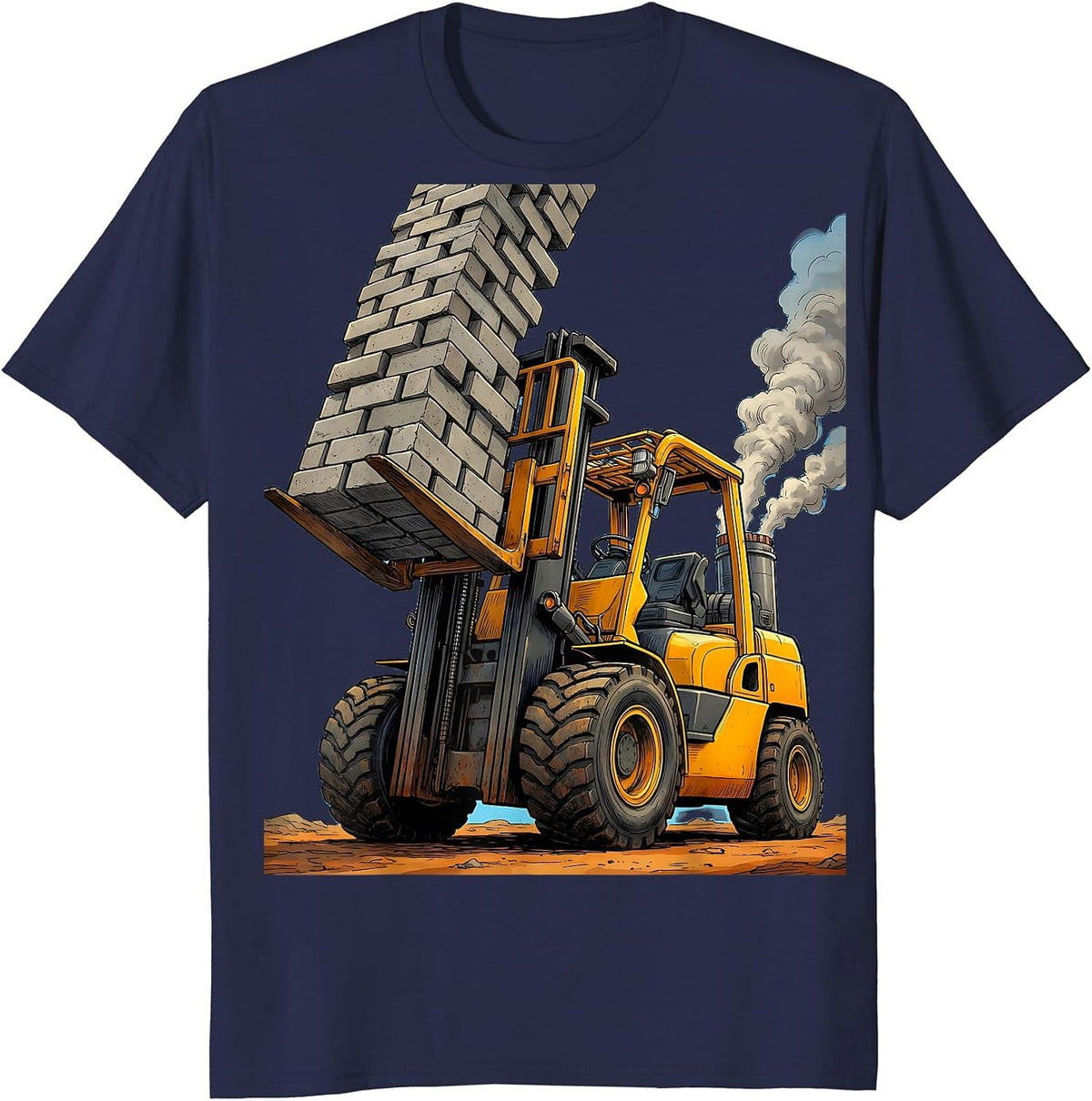 Forklift Lifting Giant Stack of Cinderblocks T-Shirt - Navy Blue
