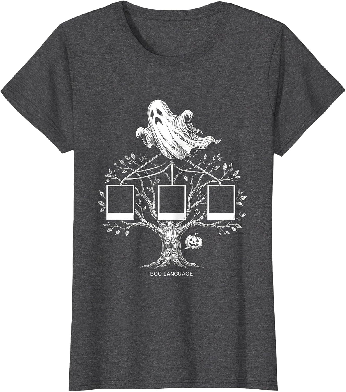 Women's Boo Language Funny Ghost Speech Therapy SLP Halloween T-Shirt - Dark Heather Grey