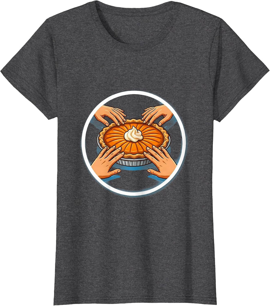Women's Pumpkin Pie Sticker Funny Thanksgiving Pie Lover T-Shirt - Dark Heather Grey