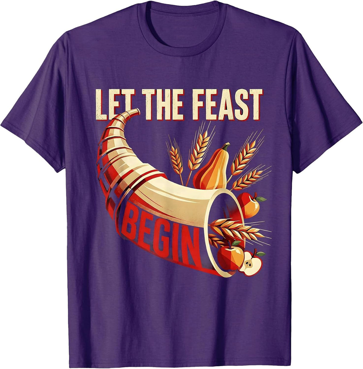 Men's Let the Feast Begin Thanksgiving Design T-Shirt - Purple