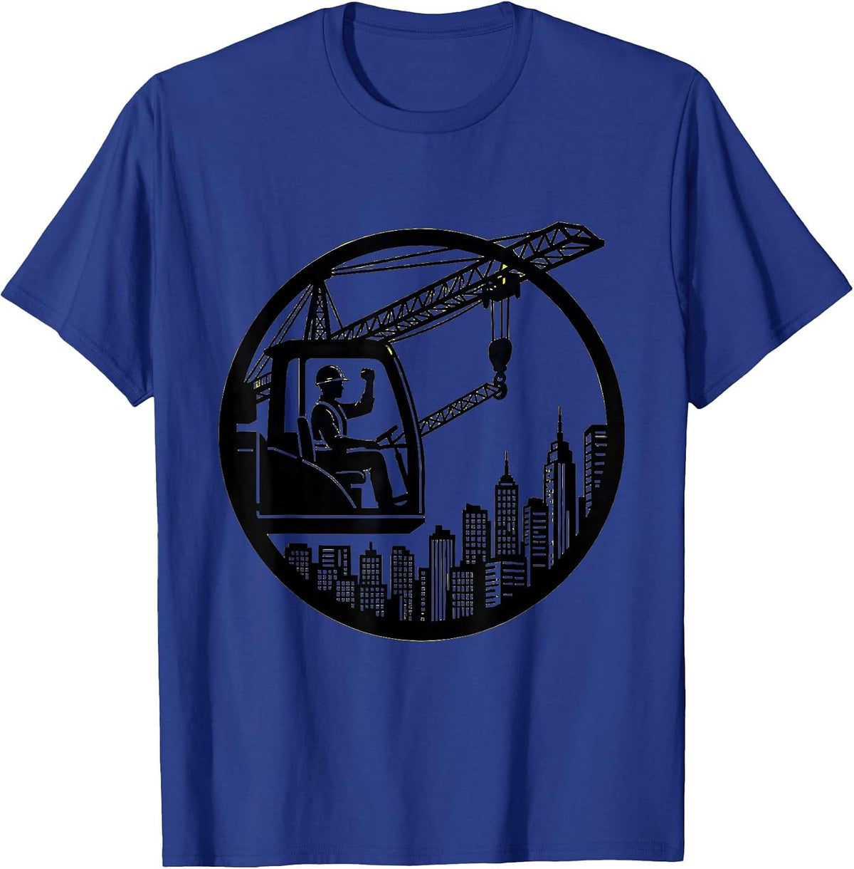 Labor Day Crane Operator Above the City Skyline T-Shirt - Royal Blue