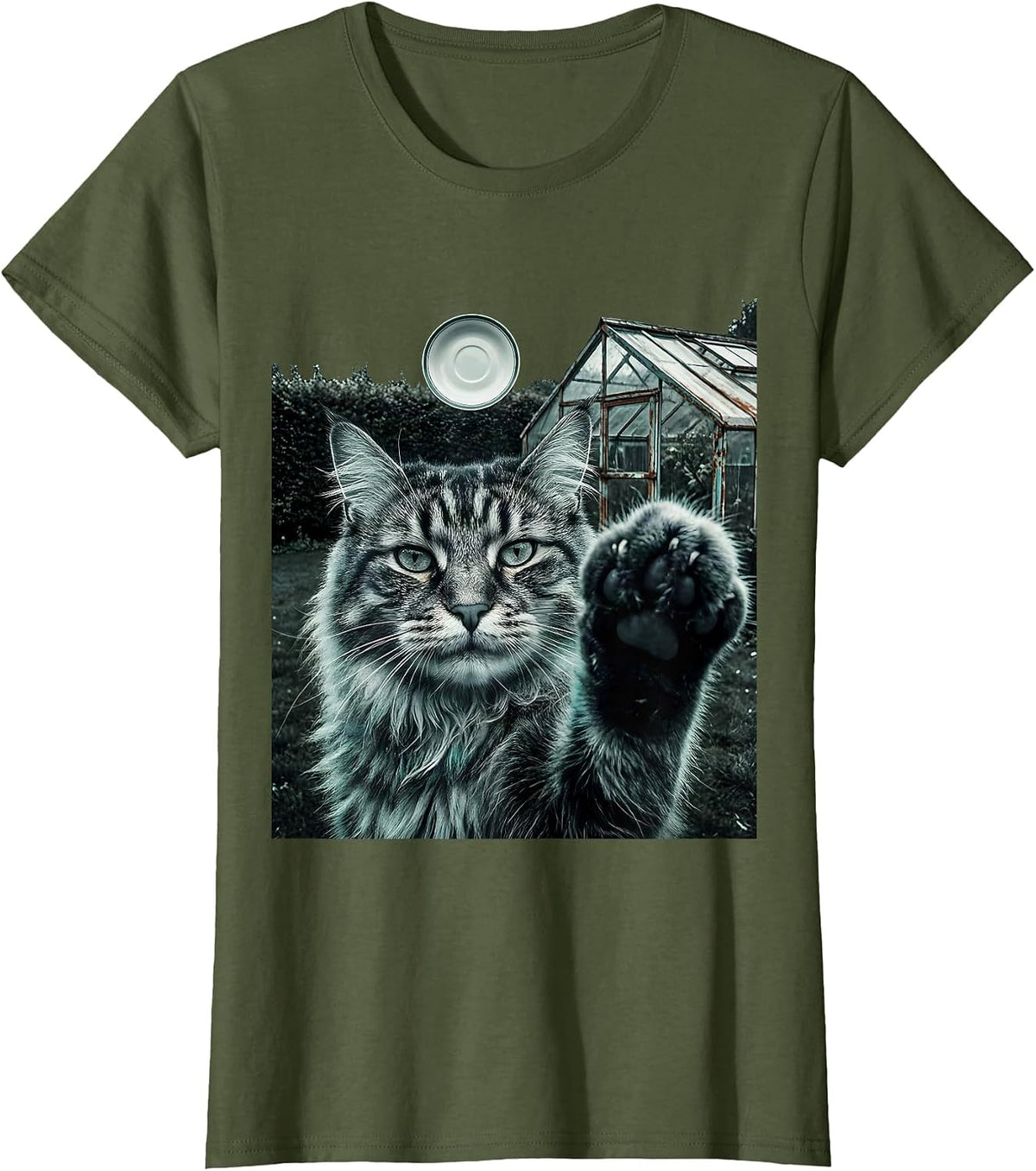 Women's Norwegian Forest Cat UFO Meme Funny Cat Owner Gift T-Shirt - Olive Green