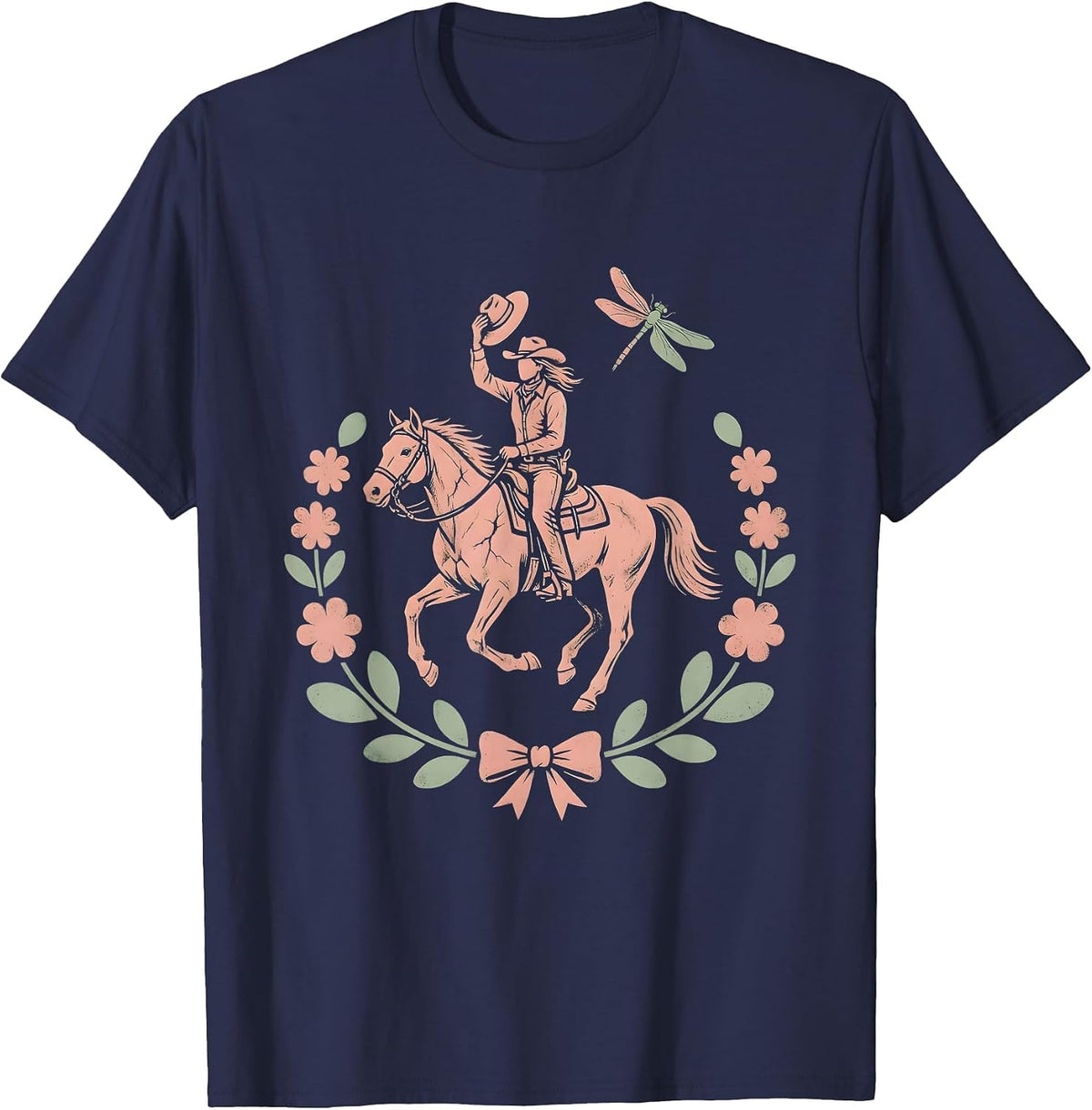 Cowgirl Trick Riding Horseback Graphic Tee T-Shirt - Navy Blue