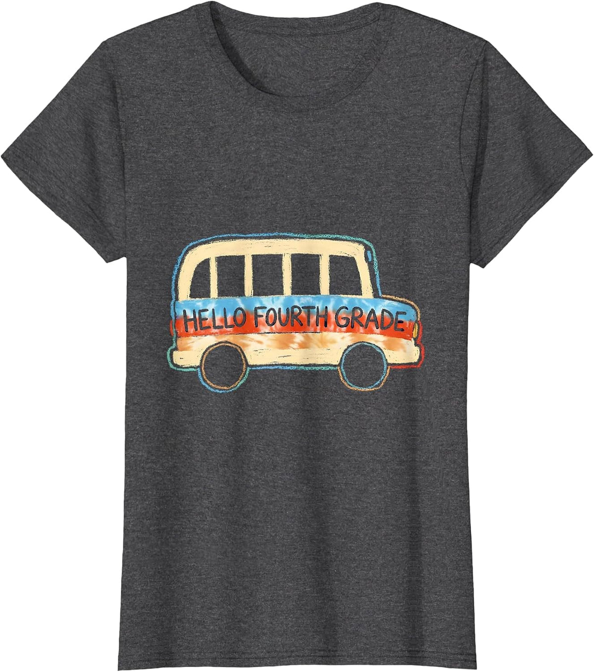 Women's Hello Fourth Grade Naive Kidcore Back To School Grade Level T-Shirt - Dark Heather Grey