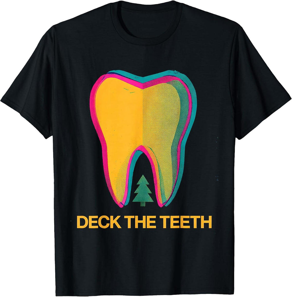 Men's Deck the Teeth Risograph Dental Christmas Humor T-Shirt - Black