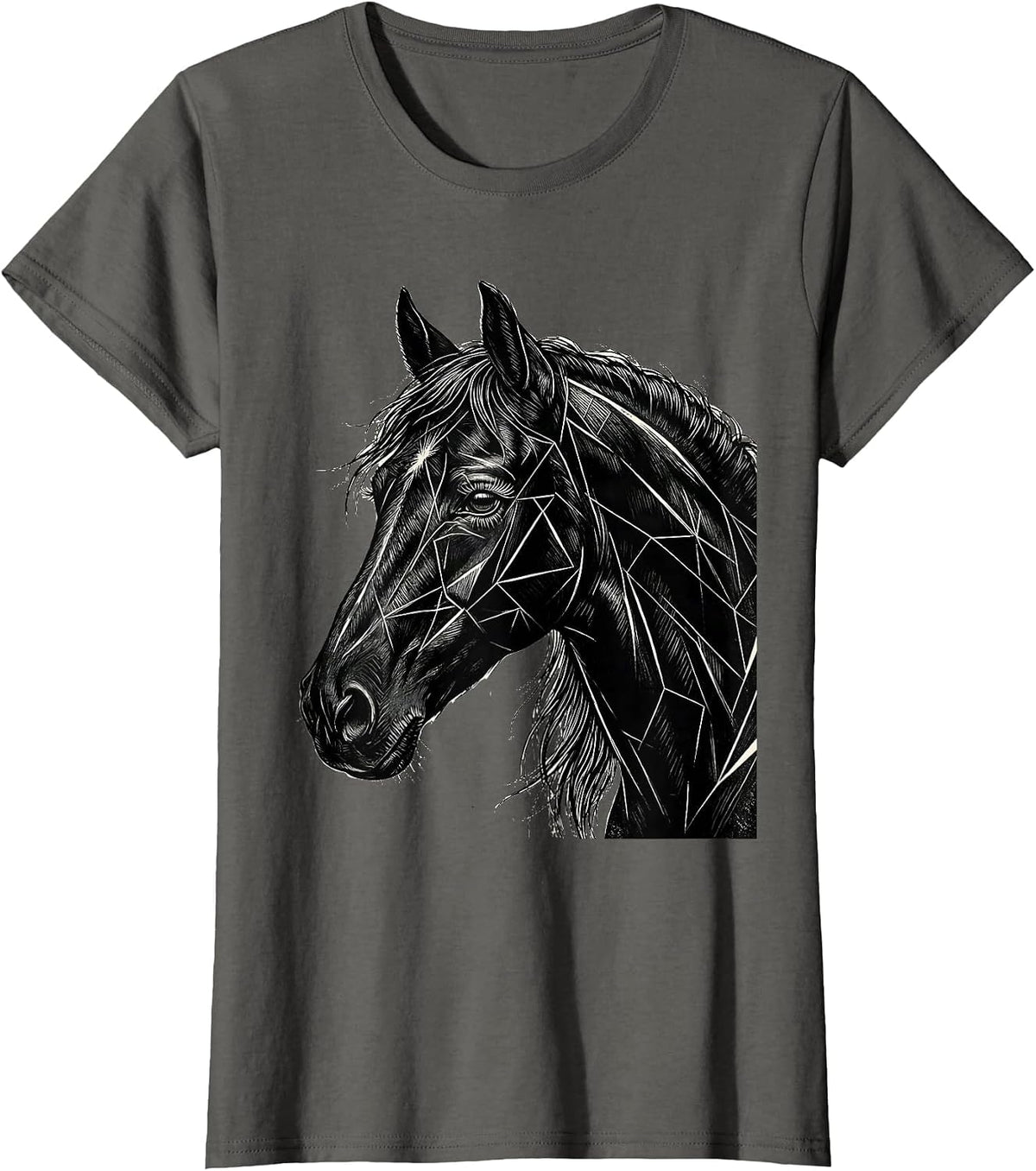 Women's Geometric Horse Head Profile Linework Art T-Shirt - Asphalt Grey