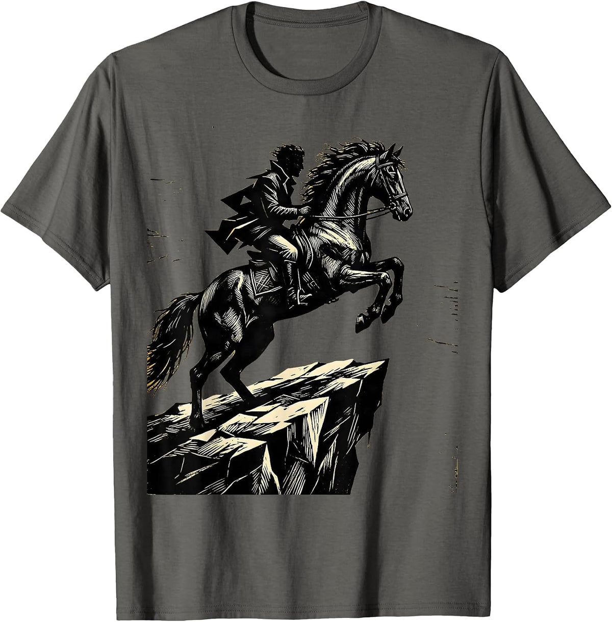 Men's Horse and Rider Silhouette Cliff Edge Design T-Shirt - Asphalt Grey