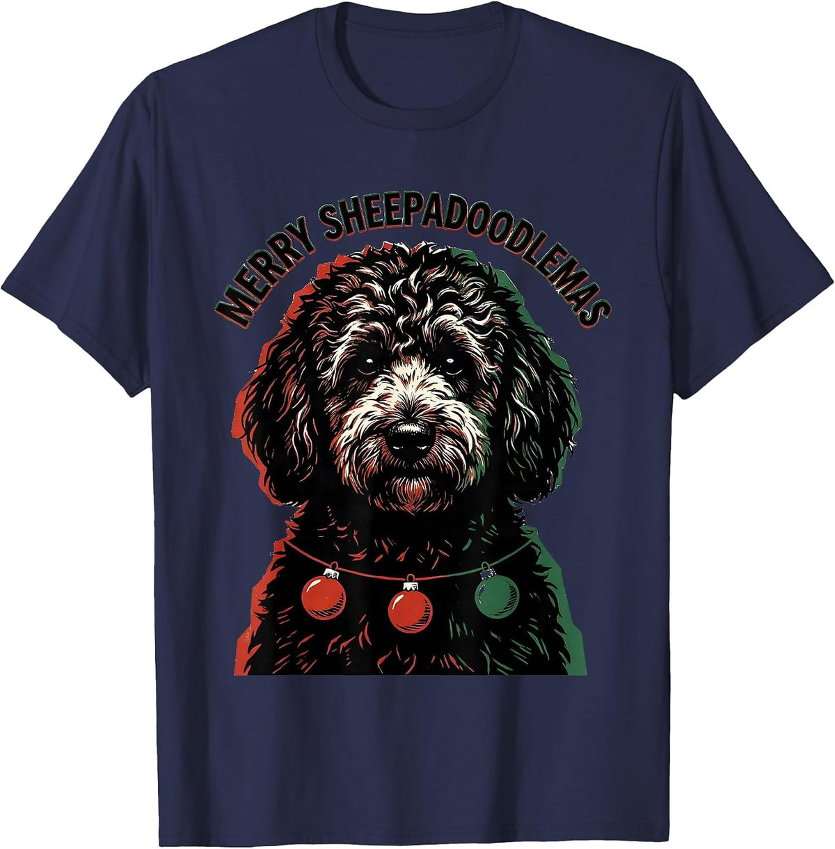 Merry Sheepadoodlemas Funny Sheepadoodle Dog Christmas Lover T-Shirt - Navy Blue