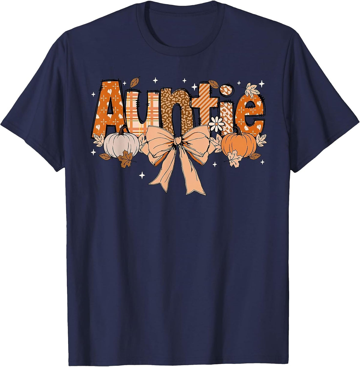 Auntie Pumpkin Fall Coquette Bow Thanksgiving Mom Women T-Shirt - Navy Blue