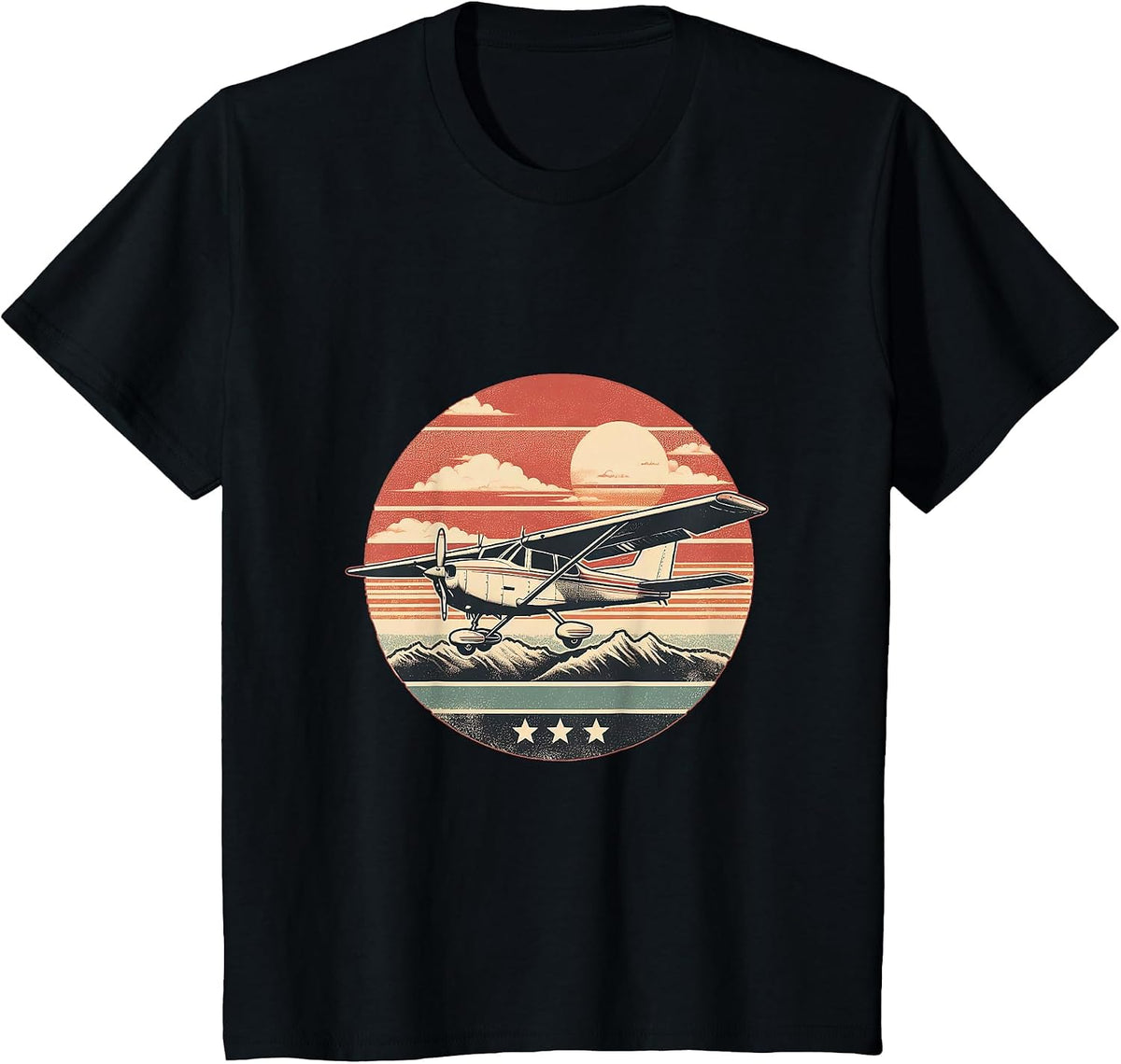 C-172 Skyhawk Vintage C172 Airplane Retro Sunset Pilot T-Shirt - Black