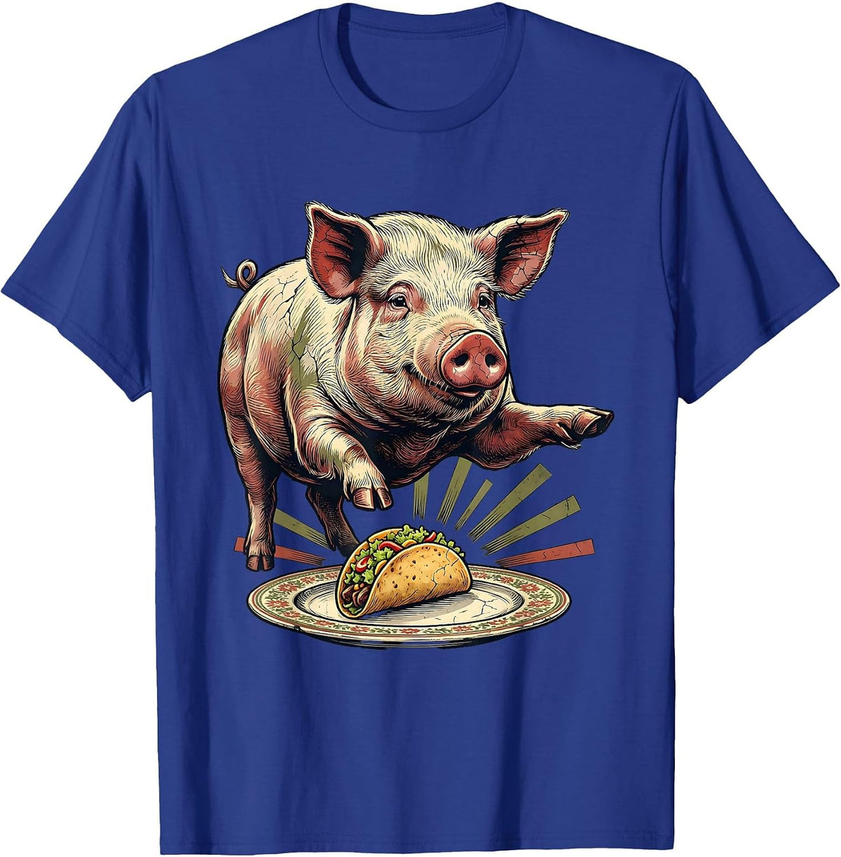 Men's Polite Pig Taco Fiesta Distressed Cinco De Mayo T-Shirt - Royal Blue