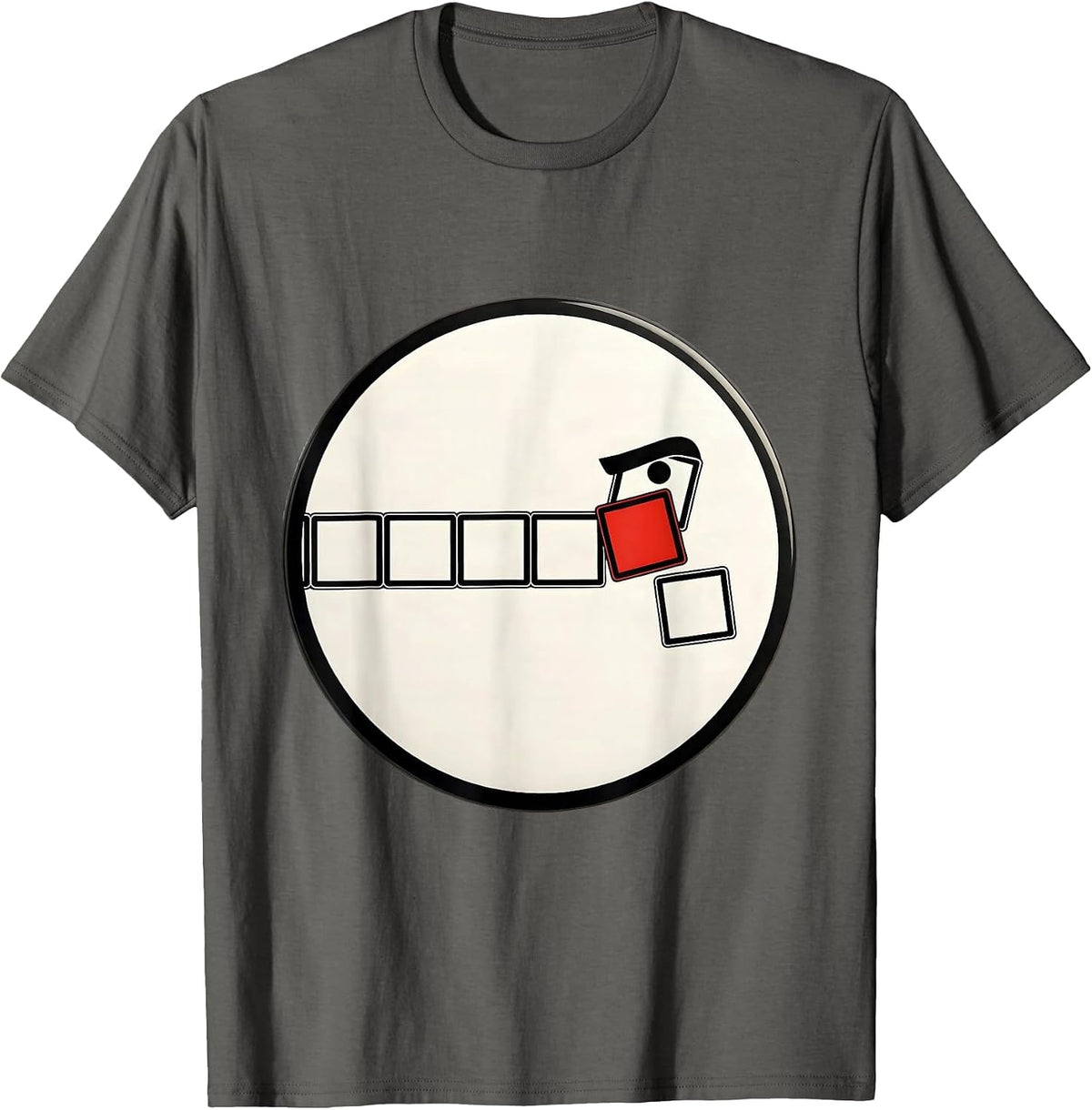 Men's Sealed Circular Badge Dry Raised-Eyebrow Face Science Humor T-Shirt - Asphalt Grey