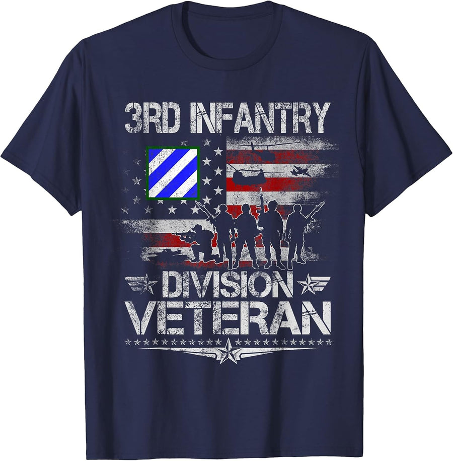 3rd Infantry Division Veteran US Flag Military Veterans Day T-Shirt - Navy Blue
