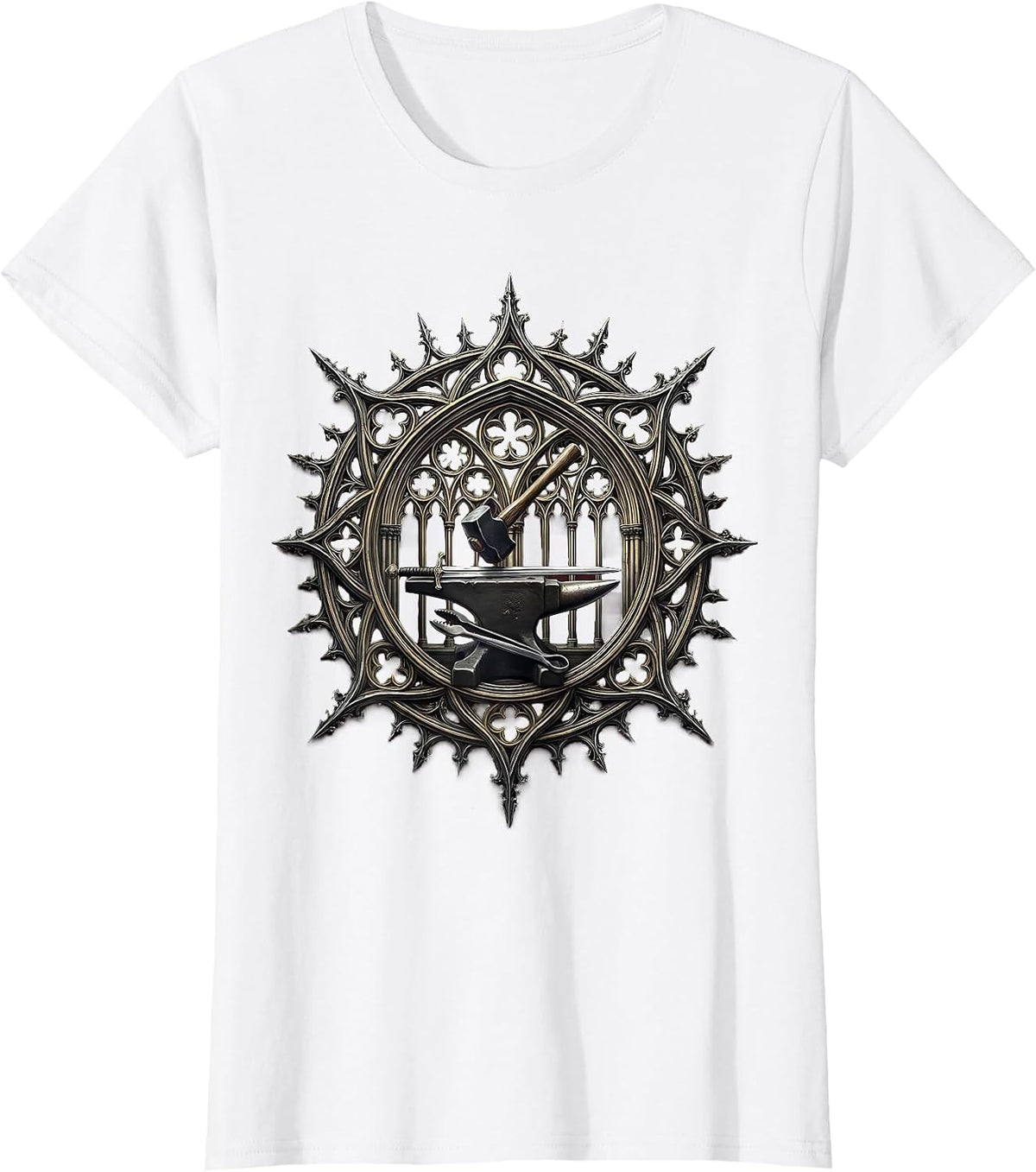 Women's Renaissance Blacksmith Forging Glowing Sword Anvil T-Shirt - White