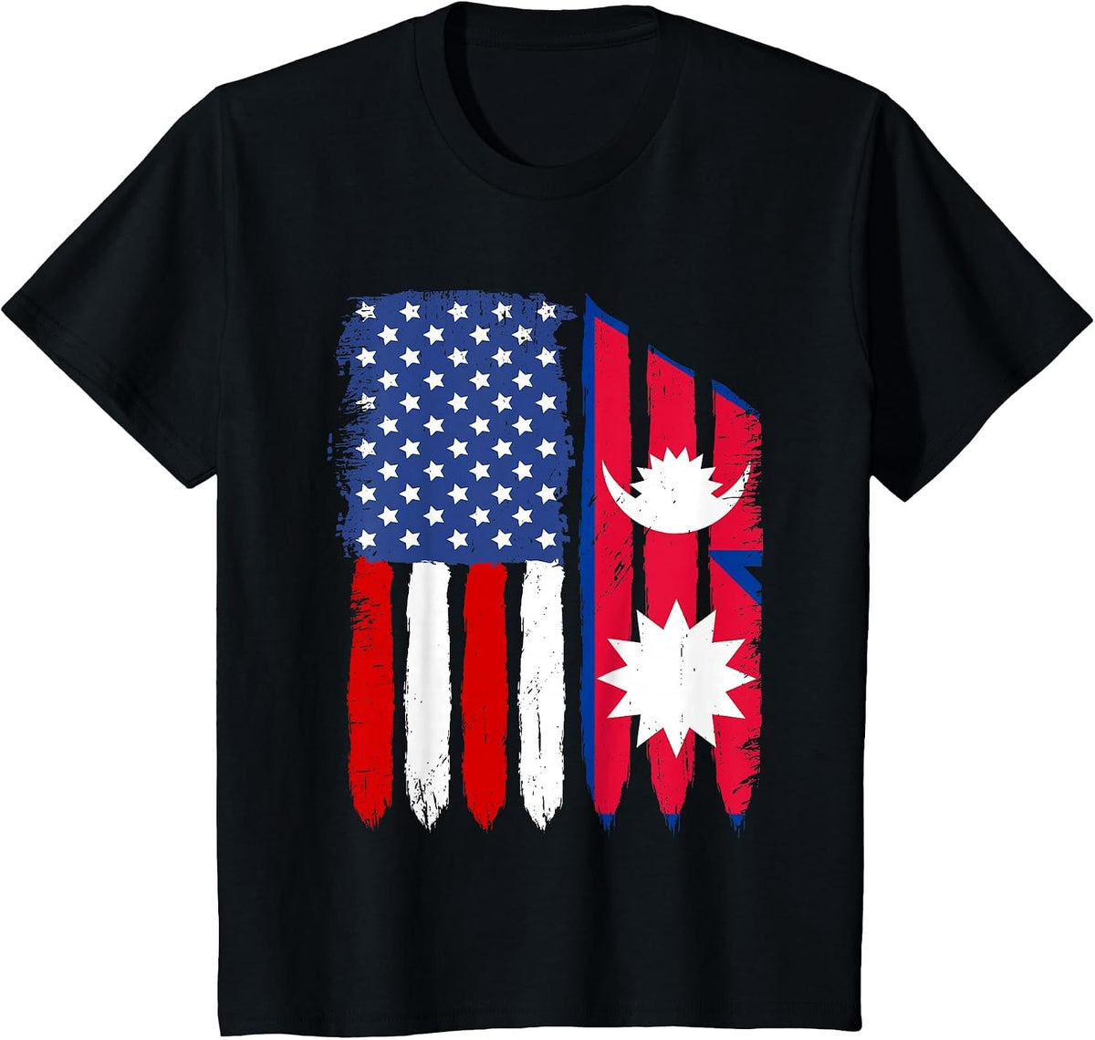 Distressed Retro USA American Nepal Flag Patriotic T-Shirt - Black