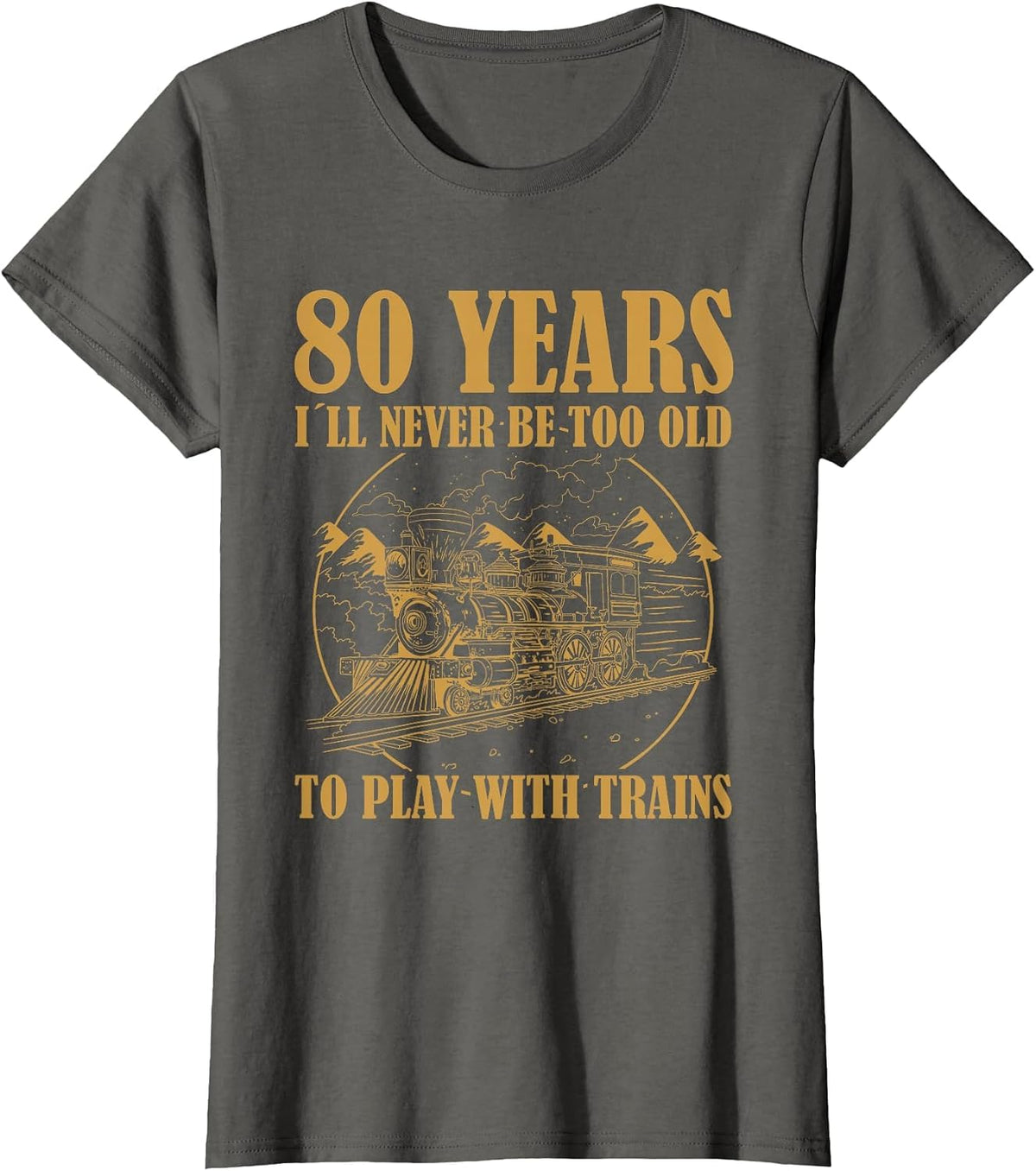 80 Year Old Vintage Railroad Steam Train 80th Birthday T-Shirt - Asphalt Grey